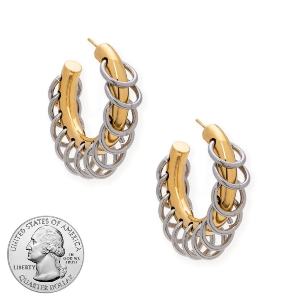 NWT IT'S A VIBE MIXED TWO TONE HOOPS, SILVER/GOLD - Picture 2 of 2